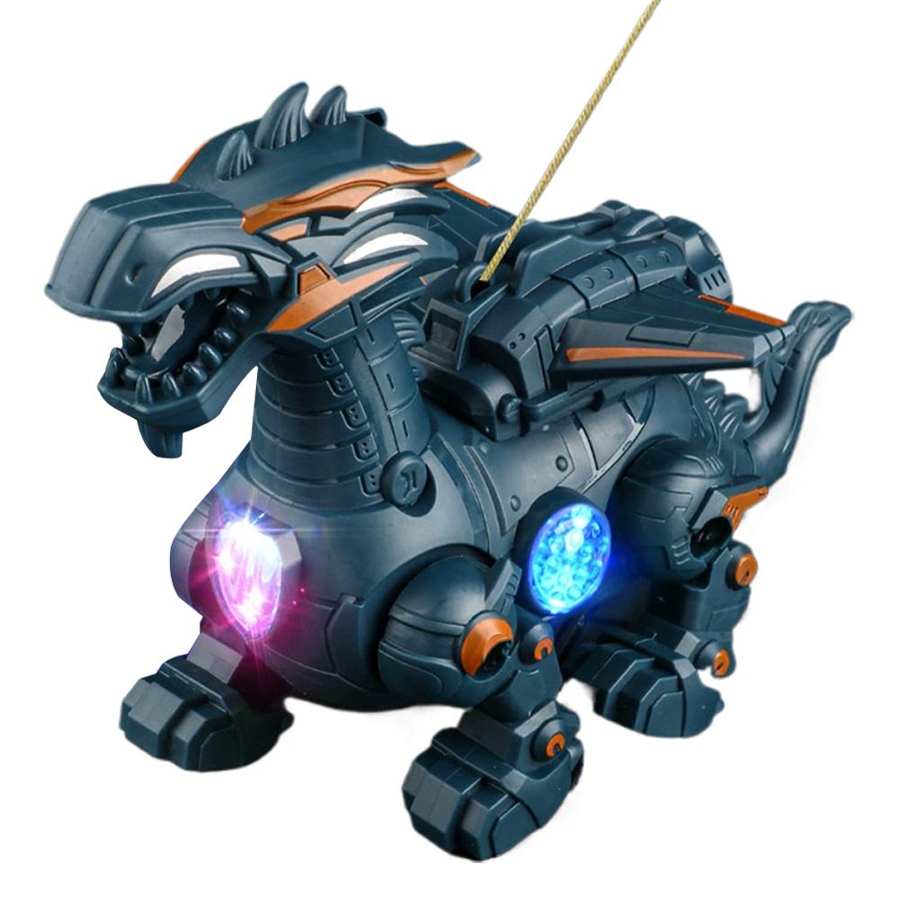 Electric Walking Dinosaur Toy With Leash Led Lights Music Interactive Robotic Animal Pet For Kids Birthday Gift Without Battery