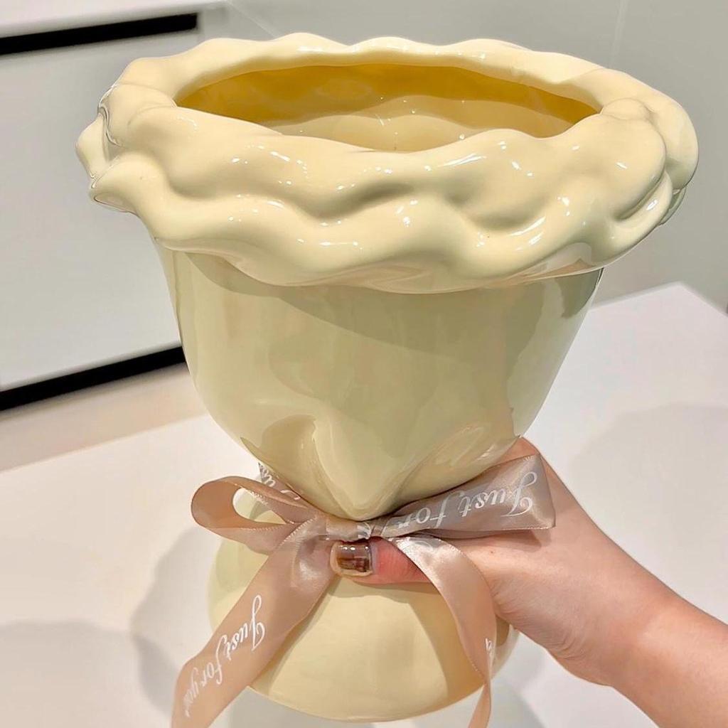 Set aus 100 Keramikvasen im Cremestil für Heimdekoration - Elegante handgebundene Straußform für Wohnzimmer-Blumenarrangements