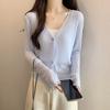 Baby blue ice silk knitted sunscreen cardigan women's summer fungus edge shawl Korean thin small coat top
