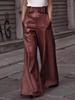 2026 High Waist PU-Leder Schlaghosen mit Taschen - Lässig, Lockerer Schnitt