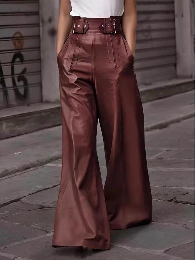 2026 High Waist PU-Leder Schlaghosen mit Taschen - Lässig, Lockerer Schnitt