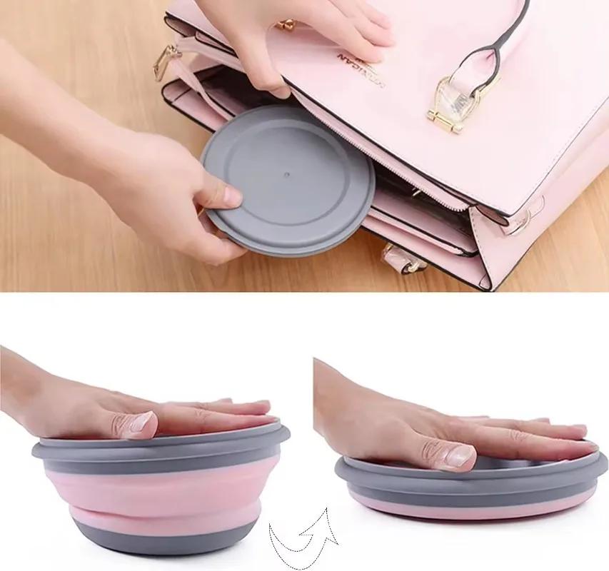 Tigela de Camping, Tigela Dobrável de Silicone, Lancheira, Tampa, Recipiente Expansível para Armazenamento de Alimentos, Caixa Bento, 3 Peças/Conjunto