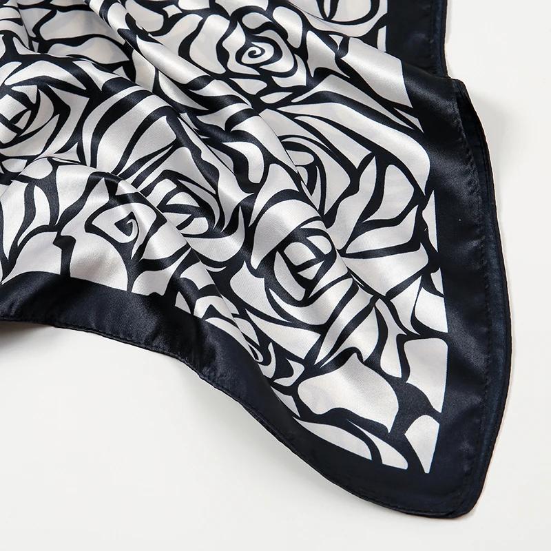 90*90cm Line Rose Printed Square Scarf Polyester Muslim Woman Hijab Shawls Lady Fashion Elegant Wraps Islamic Turban Tippet