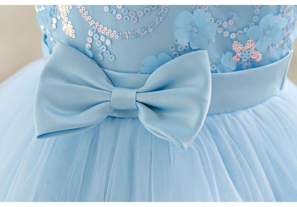 Grenzüberschreitendes Mädchen-Netz-Puff-Prinzessinnenkleid - Formelles Abendkleid mit Schleife und Details für Auftritte