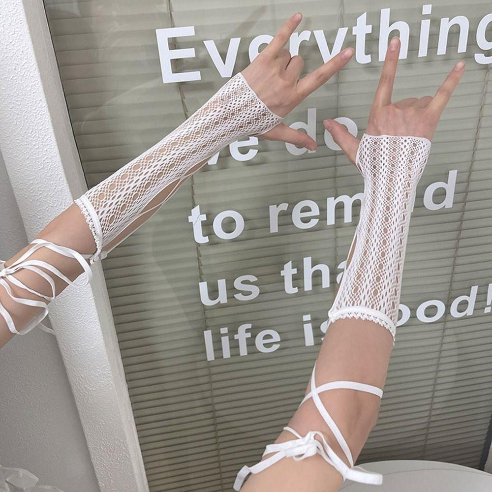 Retro Lace Punk Lace Hand Sleeves Y2k Strap Fingerless Gloves Clothing Decorate Accessories