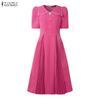 ZANZEA Elegant Women Casual Doll Collar Half Sleeve Long Dress