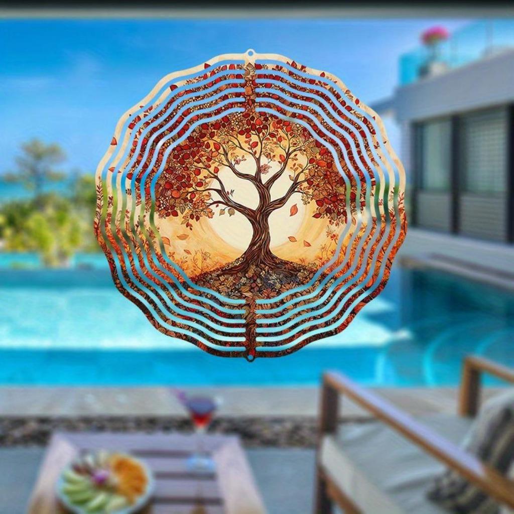 Red Maple Tree 2D Wind Spinner Metal Hanging Garden Decor for Outdoor Indoor Easy Installation No Power Needed Wind Sculpture