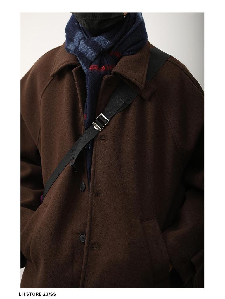 Unisex Japanese Woolen Jacket: Autumn/Winter Retro Loose Fit with Lapel, Oversized Casual Style.