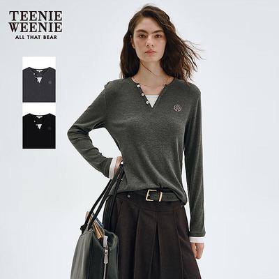 Women's Retro Henley V-Neck Long Sleeve Top