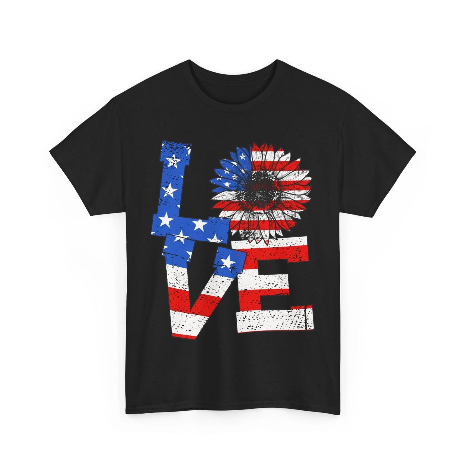 4th of July Shirt, American Flag July Sunflower Independence Day Women Men Shirt S