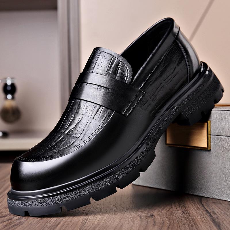 

Autumn Men s Genuine Leather Thick Sole Business Casual Lace-up Shoes 39 чёрный
