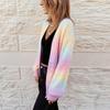 Autumn and Winter New Rainbow Patchwork Cardigan, Versatile and Fashionable Sweater, Knitted Coat, Top for Women