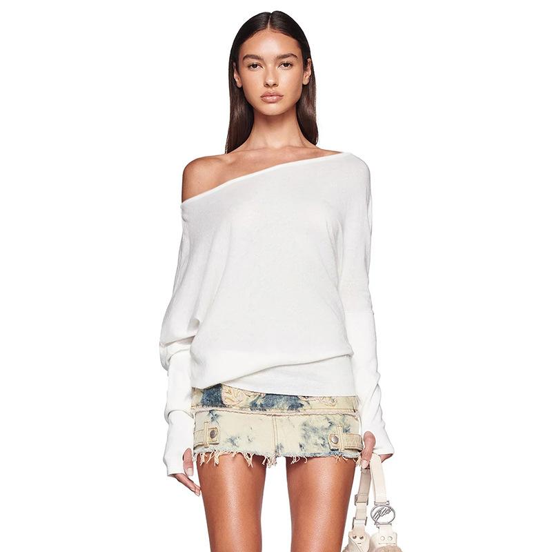 Spicy Spring 2025 New Girl Style White Strapless Pullover Tshirt Female Loose Casual Thin Versatile Tops