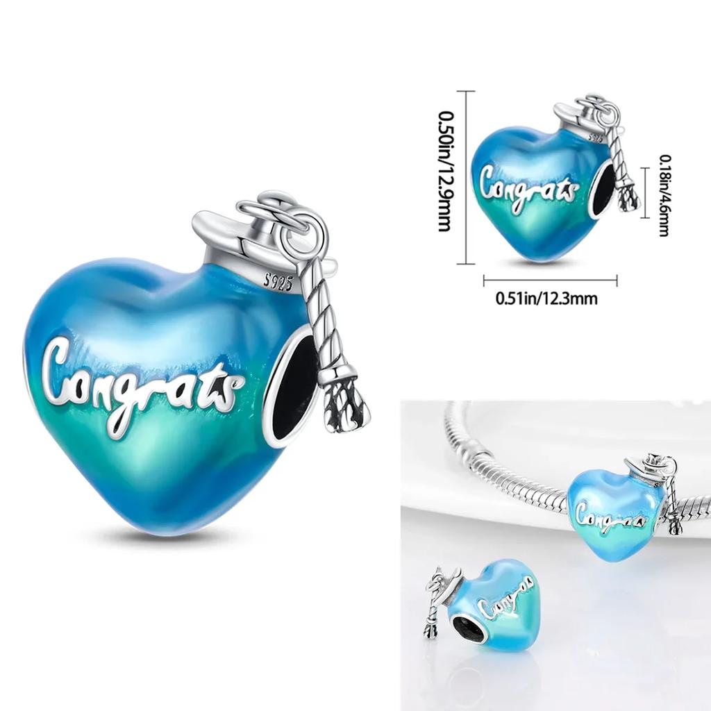 Happy Graduation Season Charms Bead Copper Owl Bachelor Cap Dangle Fit Original Bracelet Jewelry Classmate Gift