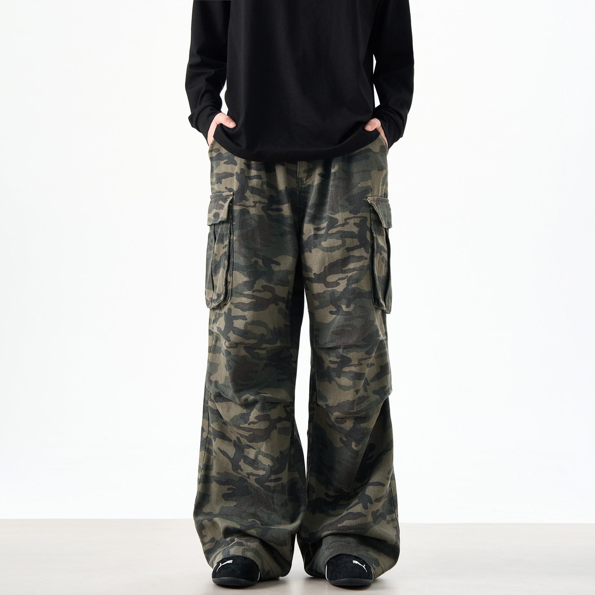 

Unisex American Retro Camouflage Cargo Pants - Loose, Wide Leg, Casual Trousers M камуфляжний