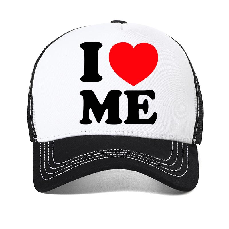 Summer Funny I Love Me Red Heart Myself t shirt funny Graphic Streetwear hip hop hat fashion Casual outdoor mesh snapback hats