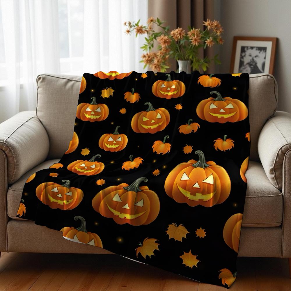 Autumn Ghost Pumpkin Cartoon Anime Print Flannel Blanket Soft Warm Throw for Kids Bedroom Sofa Christmas Office Car