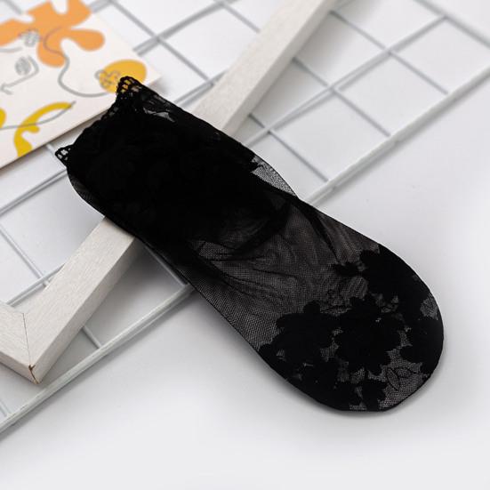 1 Pair Invisible Anti-Skid Women Socks Lace Flower Print Thin Shallow Socks for Daily Wear
