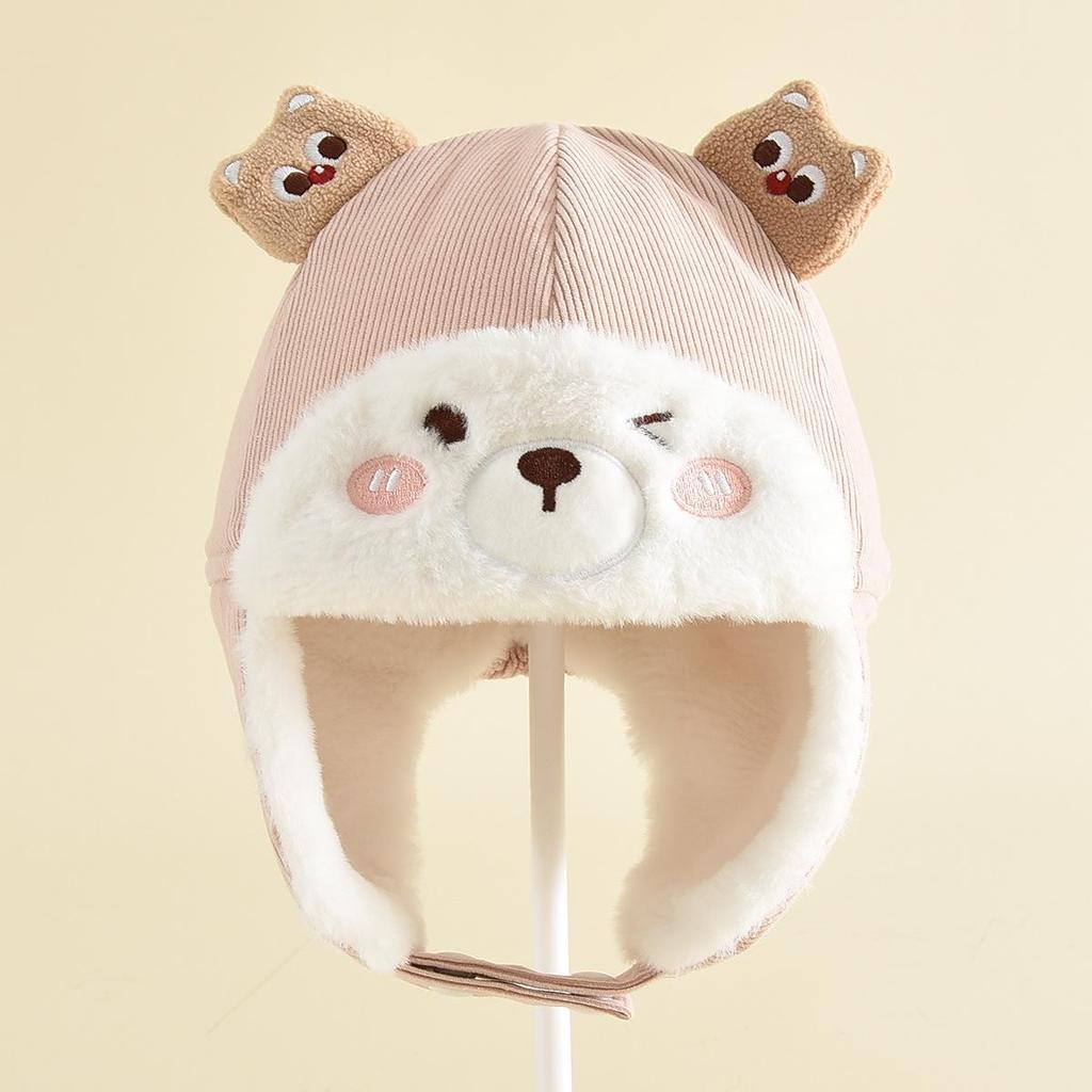 Children's Cute Cartoon Lei Feng Hat - Windproof, Thick Plush, Warm Ear Protection for Autumn and Winter Outdoor Wear.