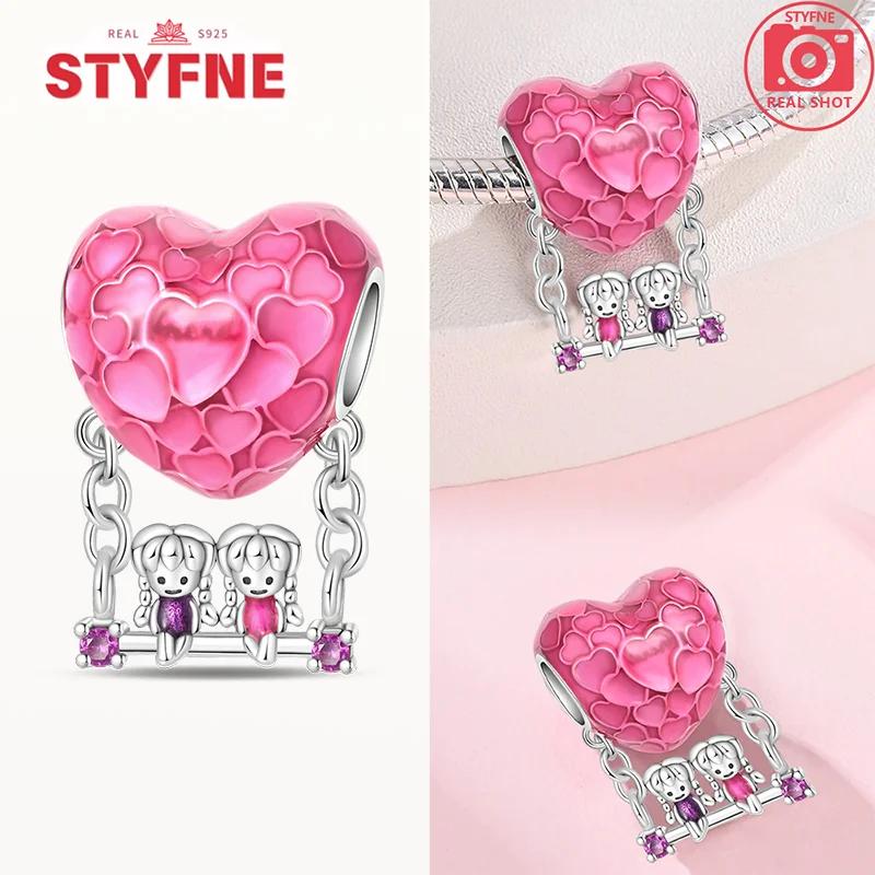 

Silver S925 Sisters Series Pink Heart Charm Forever Love Beads Fit Bracelet Diy Fine Jewelry Gifts for Women