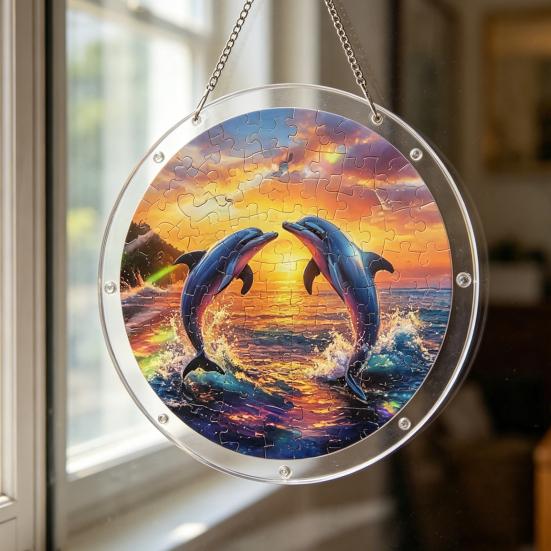 Acrylic Puzzle Suncatcher Window Hanging Ornament Stained Glass Style DIY Jigsaw Puzzle Kit for Home Garden Decor