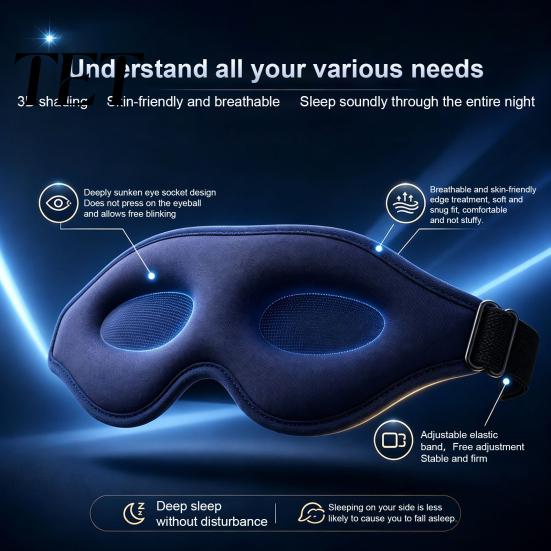 Ergonomic Sleep Blindfold Mask for Men Women, 3D Blackout Eye Masks with Adjustable Elastic Strap Side Cover Rest Sleepers, Light Blocking Sleeping