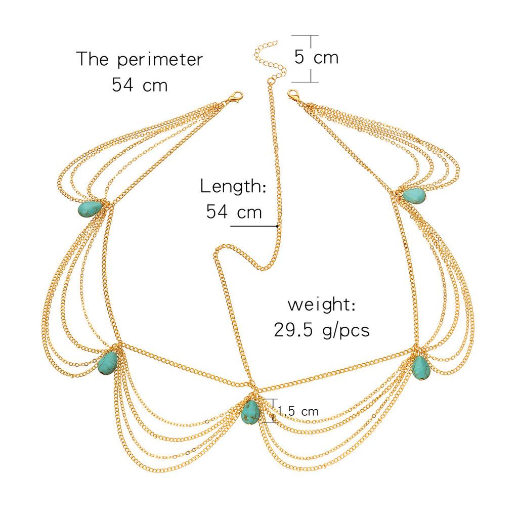 Fashionable Simulated Turquoise Decor Multi Layer Chain Design Headwear Women