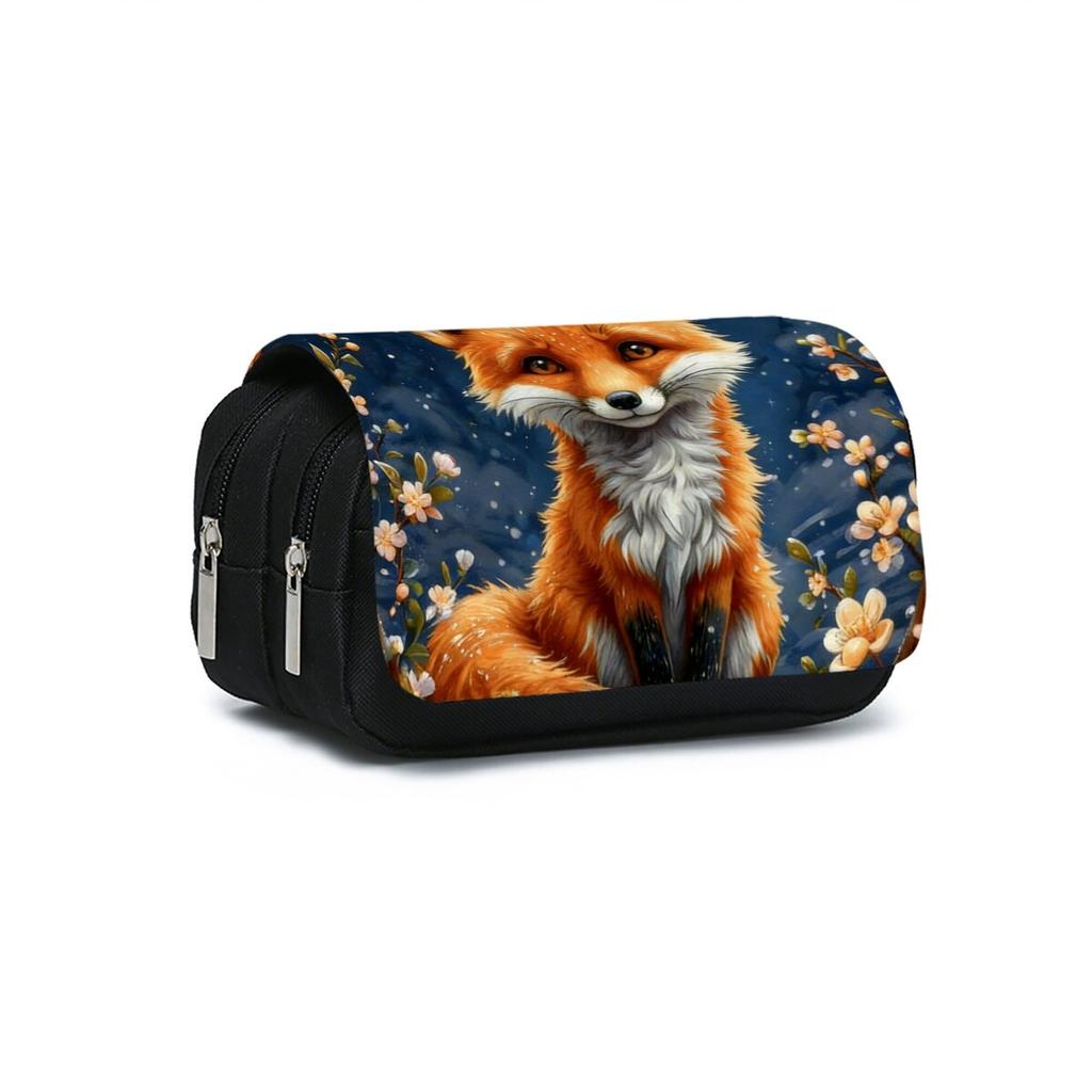 Astuccio Portapenne Flip a Doppio Strato con Stampa Volpe Carina Chiusura a Zip per Ragazzi/Ragazze Migliori Regali Cartone Animato 2D Materiale Scolastico Astuccio