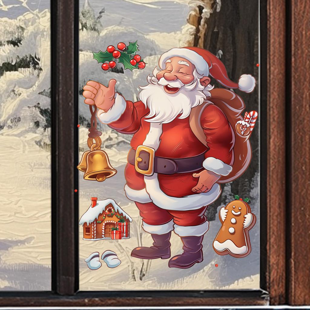2026 Christmas Static Window Clings PVC Waterproof Sticker Door Santa Claus Decals for Xmas Holiday Party Decorations
