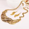 Rhinestone Fashion Decoration Feather Design Women Gold Necklace And Earring Set
