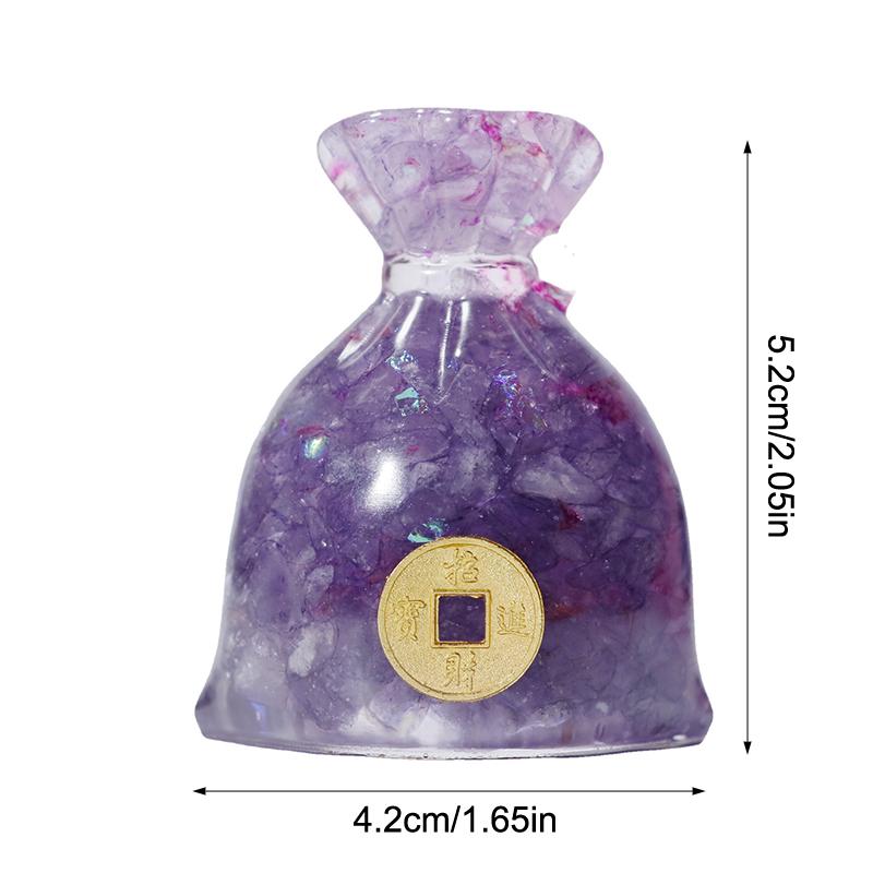Lucky Money Bag Crystal Prosperity Money Pouch Resin Figurine Crushed Gemstone Money Sack Feng Shui Gift Home Decor