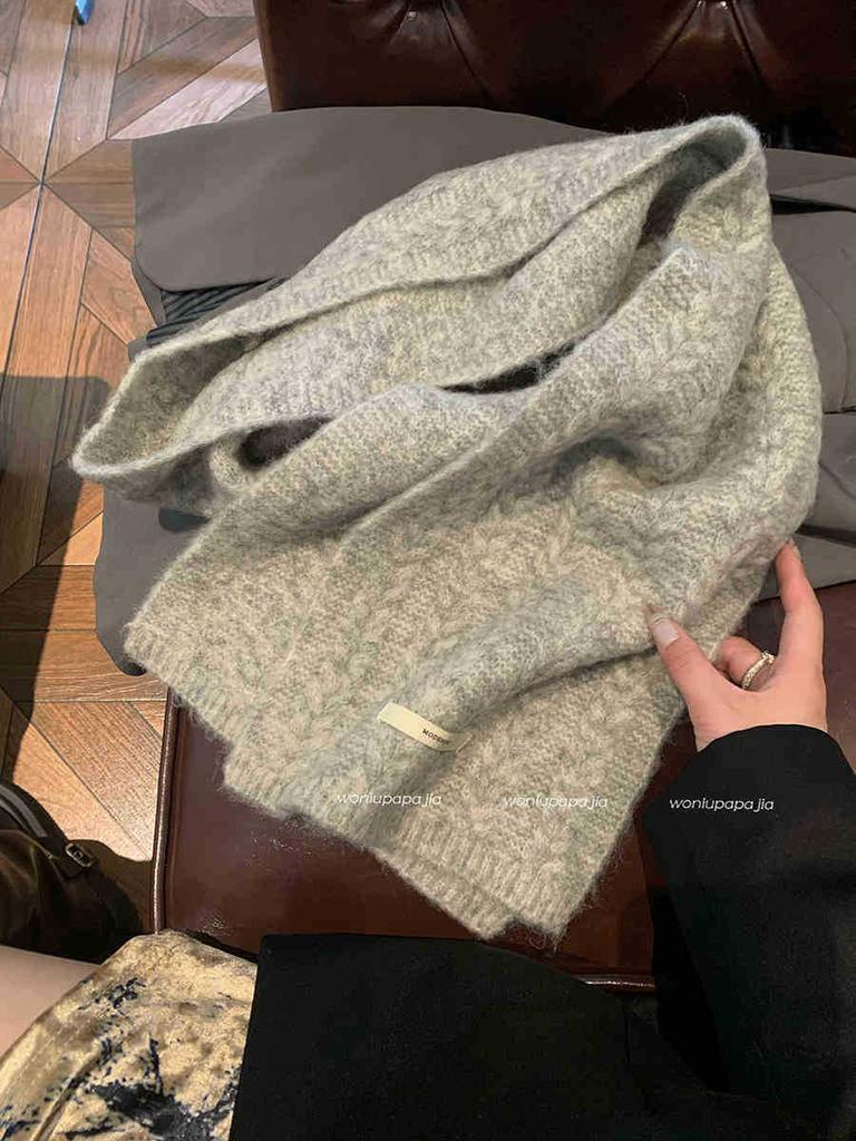 Winter Wool Soft Waxy Scarf Women'S Knitting Solid Color Retro Warm Thickened Windproof Shawl