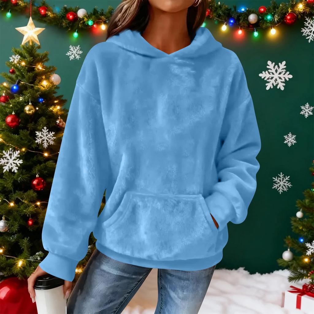 Women's Hooded Long Sleeve Printed Flannel Top Hooded Sweatshirt