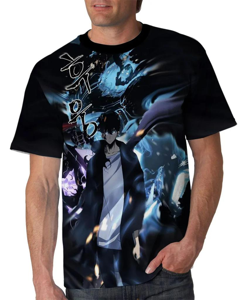 Men's T-Shirt Anime Manga 3D Printed T-Shirt for Men and Women Oversized Round Neck Top Street Fashion Solo Level Summer T-Shirt