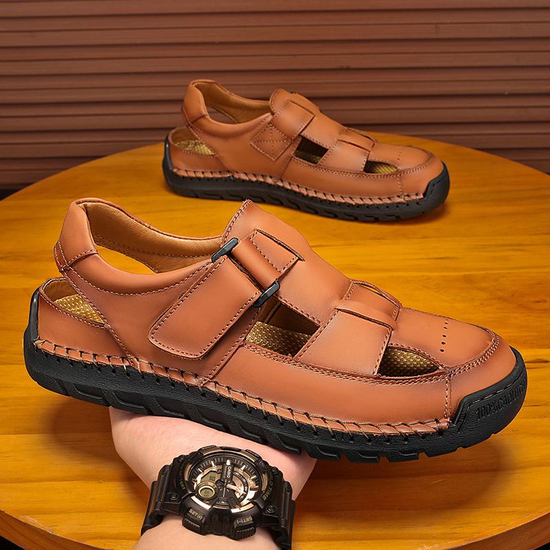 Letní pánské kožené plážové sandály Čistě ručně vyráběné Pánské sandály s uzavřenou špičkou