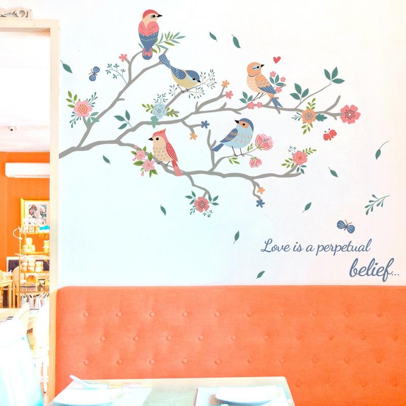 New Creative Branches and Birds Decorative Wall Stickers Background Wall Living Room Bedroom Creative Removable Wall Stickers