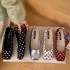 Ladies' French Gentle and Niche Polka Dot Height Increasing Single Shoes, Fairy Style Satin Ballet Shoes, Square Toe Scoop Shoes