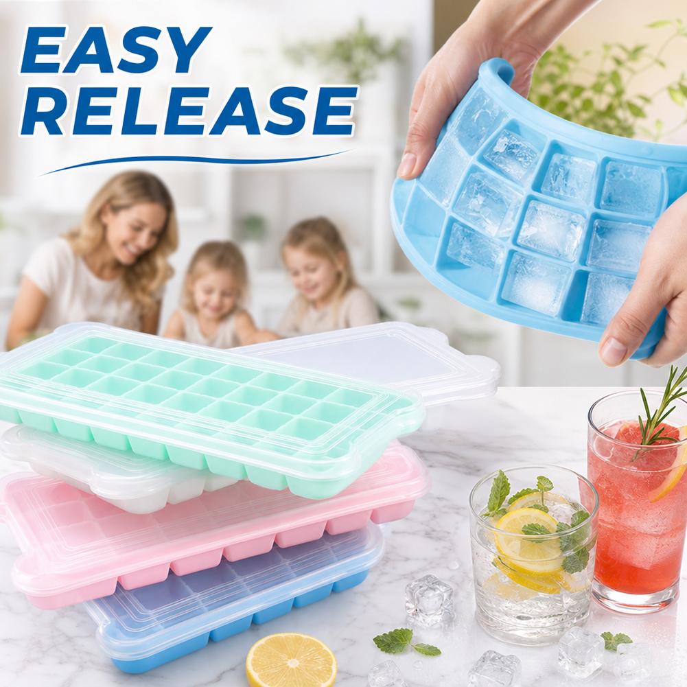 Summer Silicone Ice Cubes Tray with Lid 36 Cubes Large Food Grade Silicone Ice Cube Square Tray Mold DIY Ice Maker Ice Cube Tray