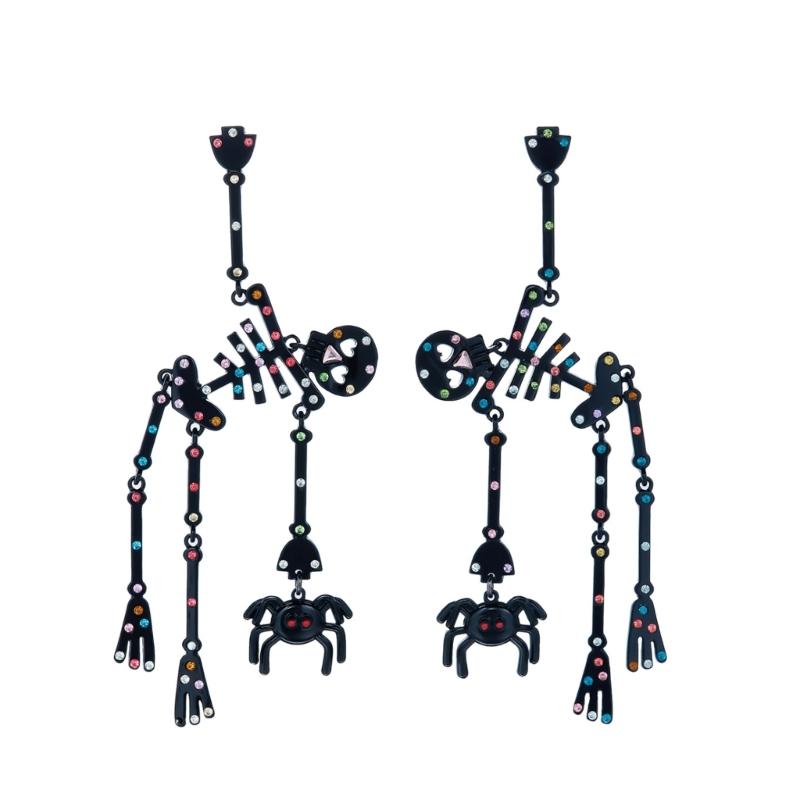 Skull Stud Drop Earrings Pair, Halloween Alloy Statement Jewelry for Costume Styling, Stage Looks and Theme Parties