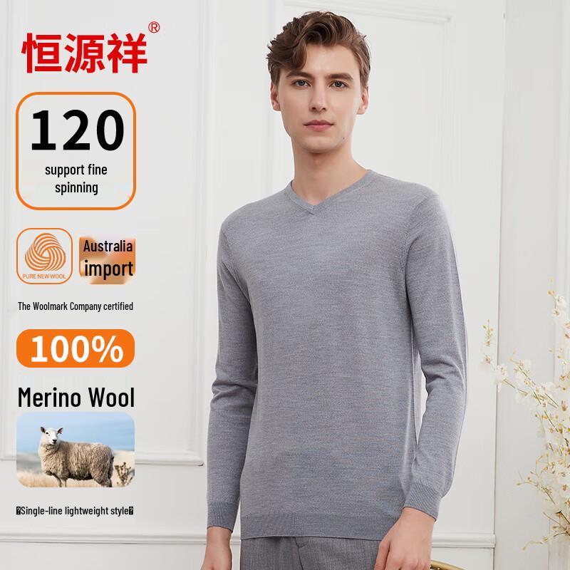 Hengyuanxiang Men's 100% Fine Wool Thin Pullover Sweater