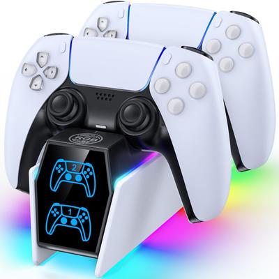 PS5 Controller Aufladen Simultan Schnellladung für Zwei PS5 Edge PlayStation 5 LED-Anzeige und RGB Überladung Kompakter Ständer, Controller, Dock,