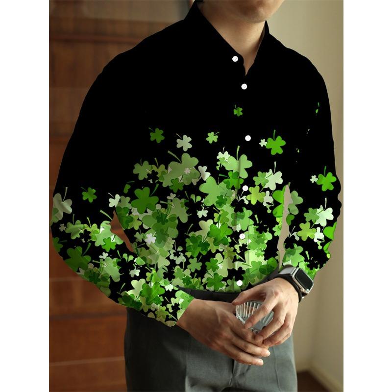 Men's Button Down Casual Shirt with Spring and Summer Floral Print Long Sleeved Shirt for Daily Fashion and Comfort