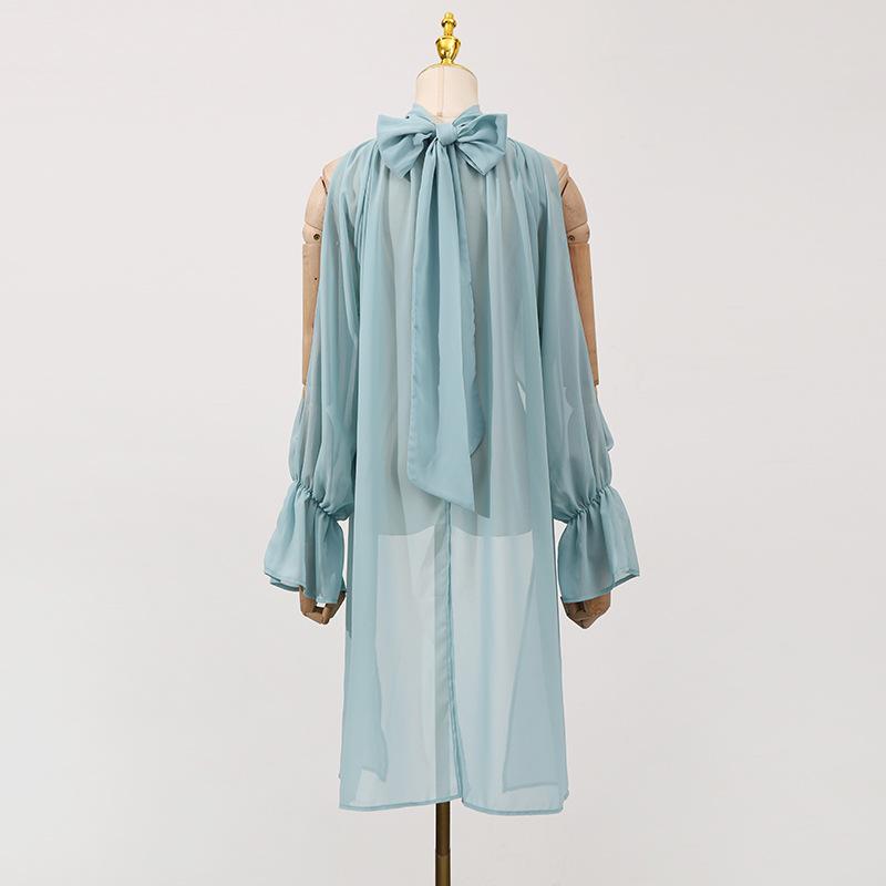 Women's Sleeveless Bell Sleeve Top with High Neck and Crop Hem In Light Blue