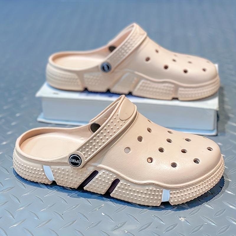 Plus Size Men's Solid Colour Hollow Out Clogs, Comfy Non Slip Durable Soft Sole EVA Slippers for Men's Indoor Outdoor Activities