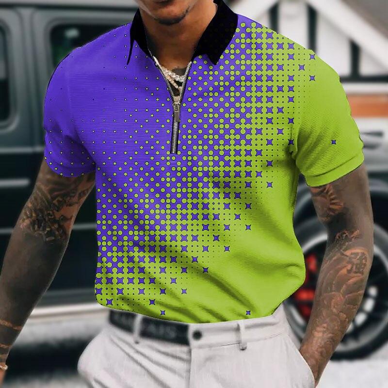 Herrskjorta Polo Casual Dragkedja Kortärmad Mode Casual Dragkedja Sommar Vår Normal Passform 3D Blå Snöflingor Tryck Skjorta