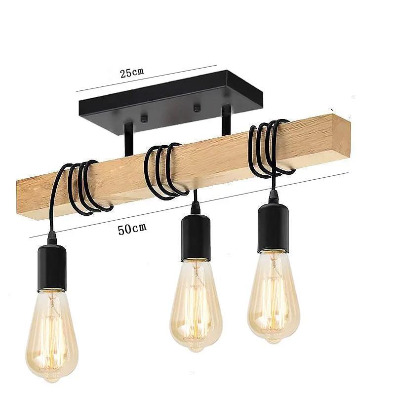 3 Heads Simple Design Pendant Light Wooden Hanging Lamps Apply for Home Living Room Kitchen Bedroom Decorative Lighting Fixtures