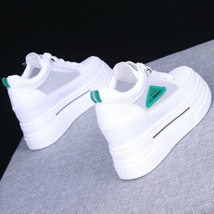 2025 summer little white shoes thin women's shoes inner height increase 8cm mesh breathable hollow casual sports net shoes ins tide