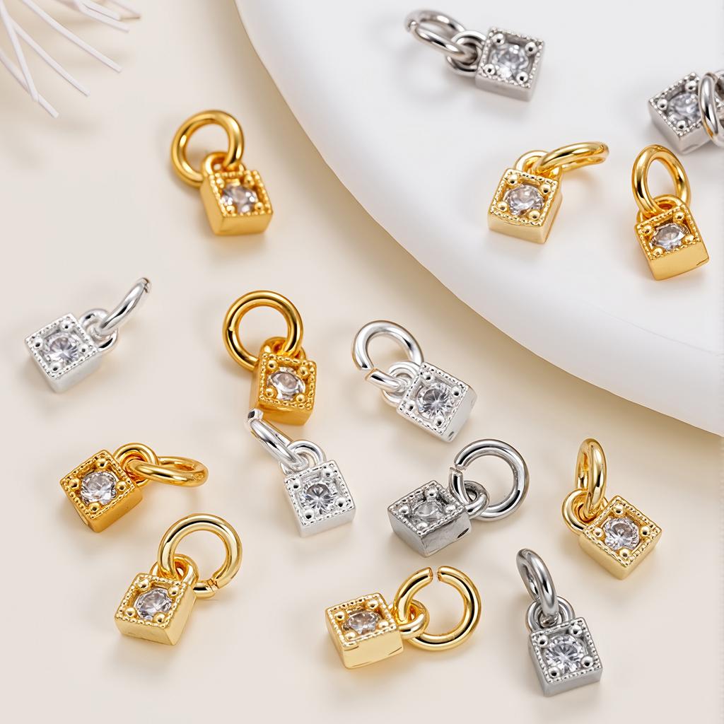 2Pcs 14/18K Gold Color Plated Copper Square Shape Pendants with Zircon for DIY Bracelets Necklace Jewelry Making Accessories