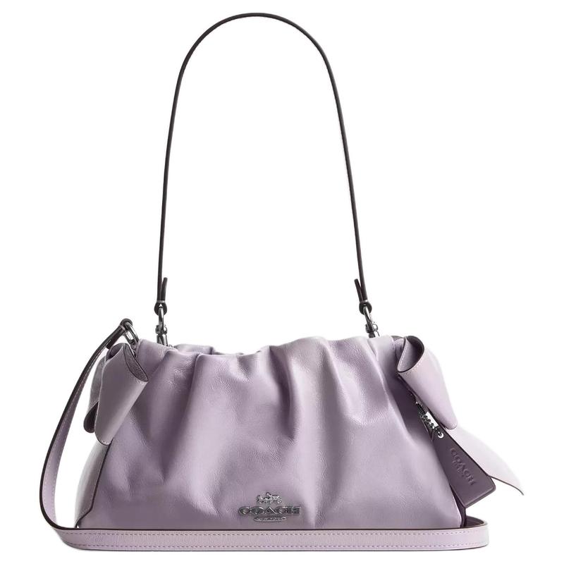 

COACH Faye 26 pleated design bow buckle leather hand-held crossbody shoulder bag medium size women s silver with light amethyst color срібний