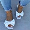 Fashion Women's Slippers Pink Leather Flat Slippers for Women Summer Square Toe Bow Sandals Woman Slides Outdoor Non-slip Beach Slippers